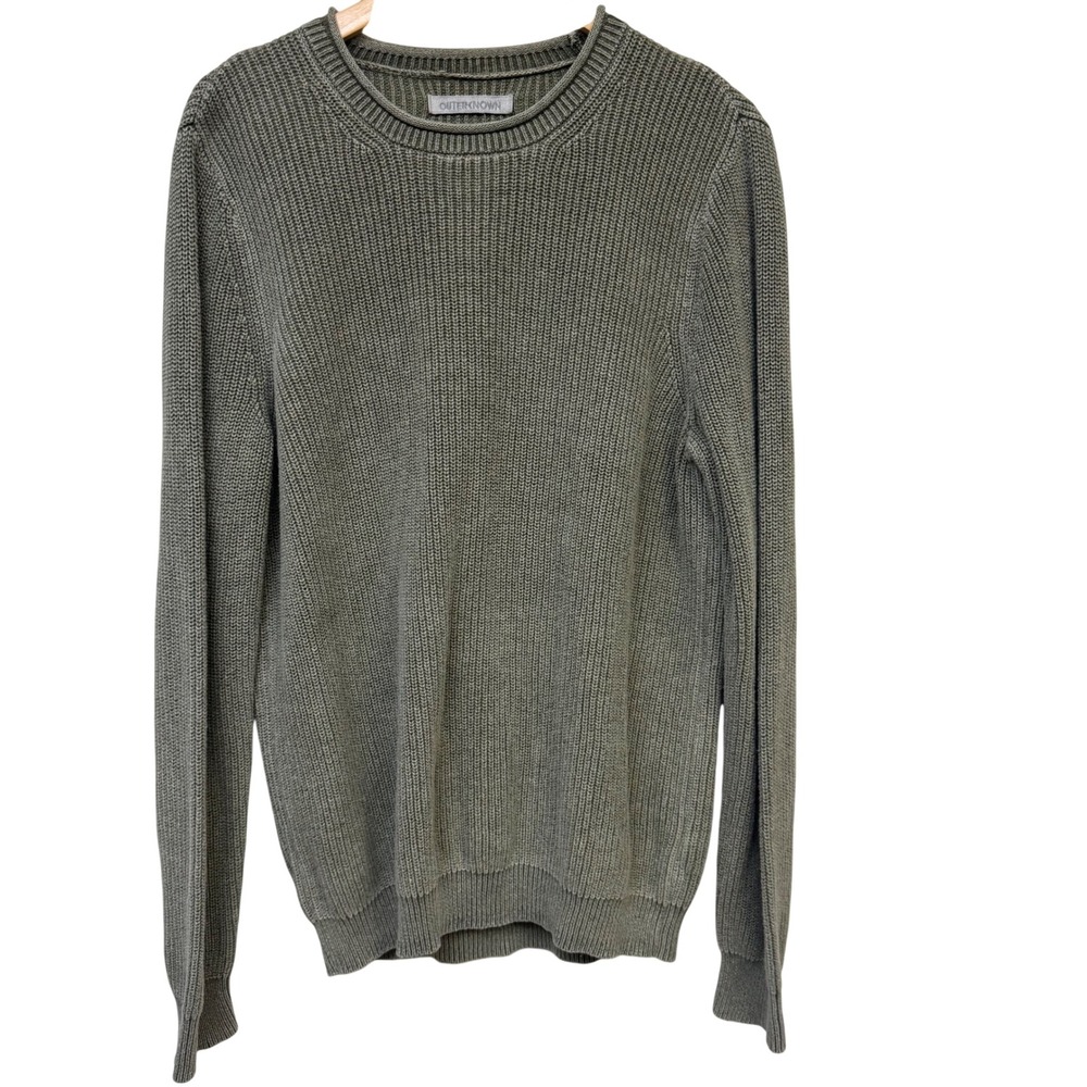 Outerknown Mens Sweater XL Green Organic Cotton Rollneck Crew Fisherman Knit